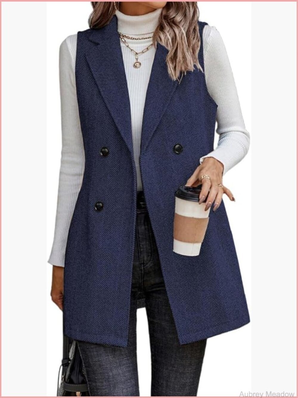 Sleeveless Tweed Blazer Vest Long Cardigan Jacket for Women Open Front